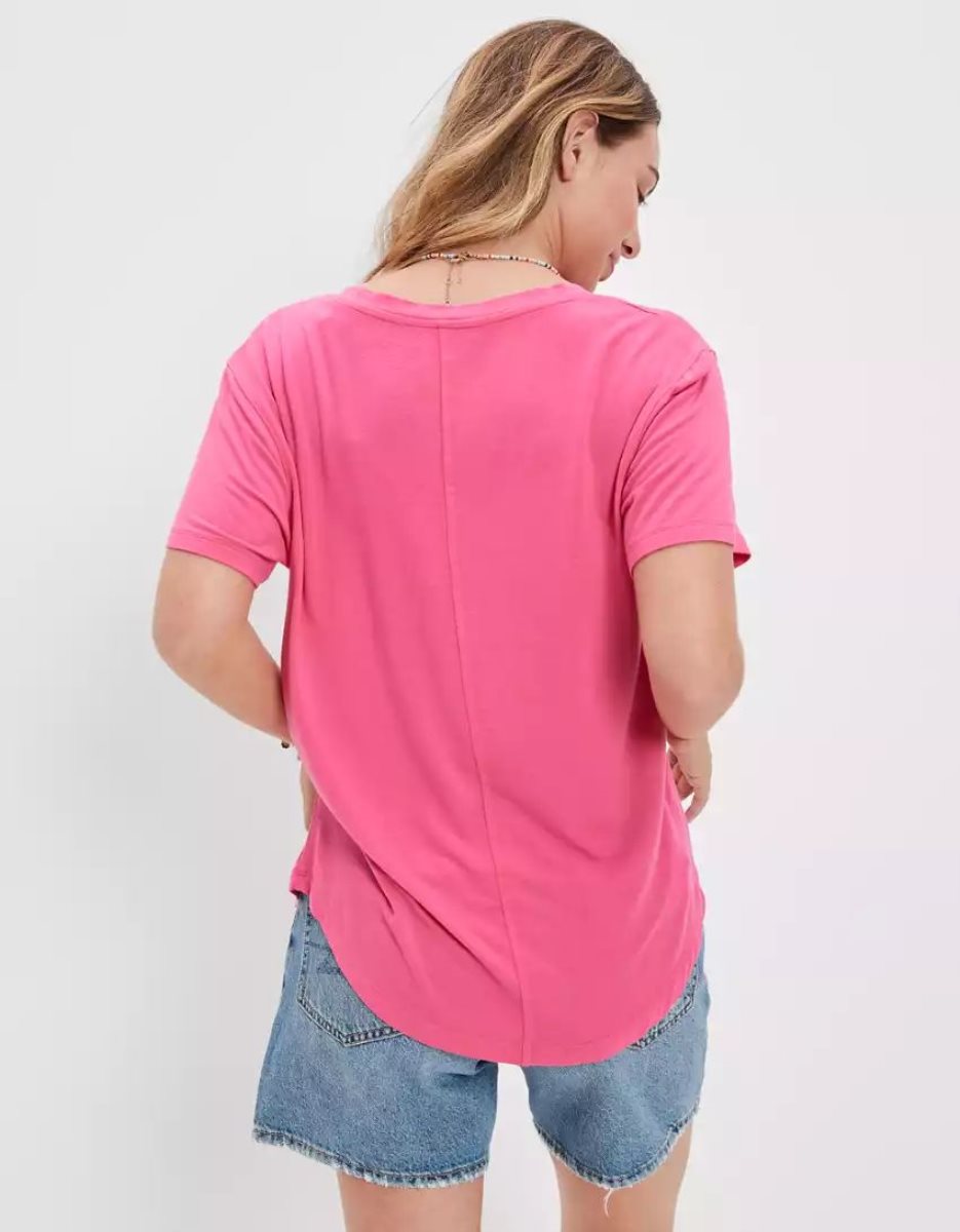 T Shirts American Eagle AE Soft & Sexy V-Neck Pocket Tee Rose Clair Femme | WMH-67974540